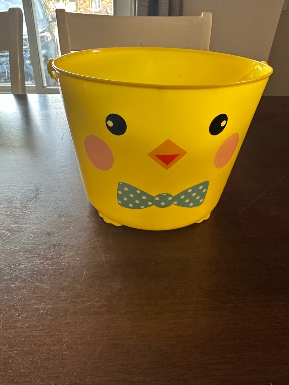 Yellow Chick Easter Bucket with Polka Dot Bow
